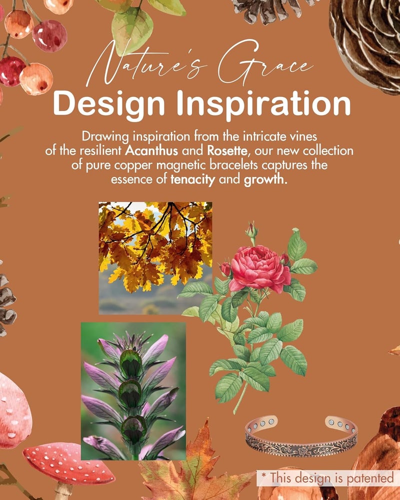 Feraco Pure Copper Bracelets for Women, 12X Enhanced Strength Magnetic Cuff Bangle for Women, 3800 Gauss Neodymium Magnets, Adjustable (Rosevine) - Image 4